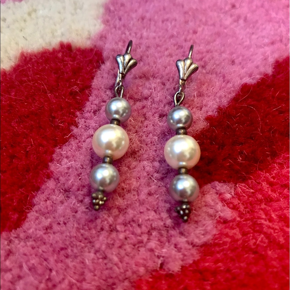 Beaded Silver Pearl Drop Earrings